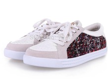 New free shipping womens real leather cotton brand white color flat breathable lace up leisure running