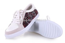 New free shipping womens real leather cotton brand white color flat breathable lace up leisure running