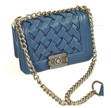 Women lady’s handbag /2 colors,vintage woven women PU Leather handbag Shoulder Bag channell style women silver chain small bag