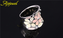 Brand new high quality elegant pink jewelry sweet style big women enamel flower ring band with