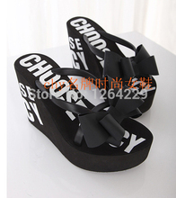 2014 new high with the slope with thick crust muffin with waterproof bow sandals flip flops sandals and slippers