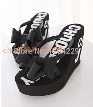 2014 new high with the slope with thick crust muffin with waterproof bow sandals flip flops