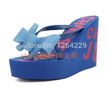 2014 new high with the slope with thick crust muffin with waterproof bow sandals flip flops