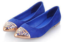 Free shipping 2014 comfortable flat with suede hollowing TPU Baotou women’s flats.