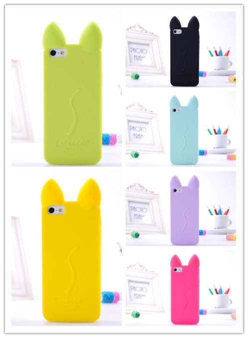 8 Color Free shipping Korean style Cute rabbit ears silicone mobile phone cover protective Case for