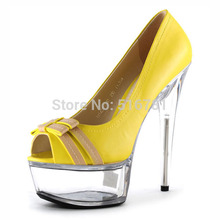 Free Shipping New Arrival 15cm Ultra High Heels Platform Shallow Mouth Shoes Yellow Crystal High-Heeled Shoe Gorgeous High Heels
