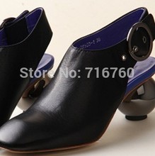 famous brand metal abnormal heels 7cm party sexy pointed toe genuine leather shoes woman women pumps