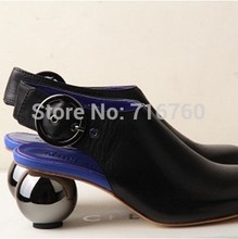 famous brand metal abnormal heels 7cm party sexy pointed toe genuine leather shoes woman women pumps