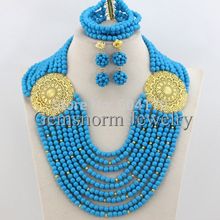 Fabulous Turquoise Blue African Beads Jewelry Set 2014 Big Chunky African Jewelry Set New Arrival Free