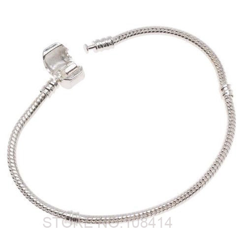 Fashion Women European Silver Plated Bracelet Bangle Snake Chain with Barrel Clasp fit for Pandora or