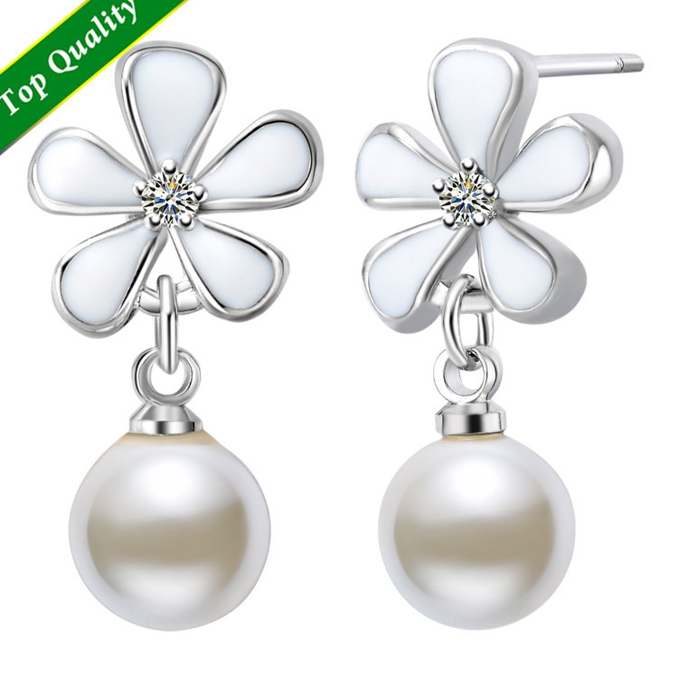  Jewlery Flower Long Earrings for Women Mother s Gift Vintage White Enamel Plastic Pearl Srud