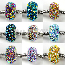 Wholesale New 14x8mm Solid AB Czech Crystal 925 Sterling Silver Core Loose European Charm Round Beads