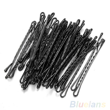 New 50pcs Metal Waved Hair Clips Bobby Salon Pins Grips Hairpins Barrette Black styling tools 0AVO