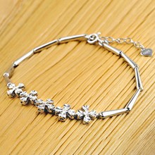 Real 925 Sterling Silver 4 leaf Clover Flower Chain Link Bracelets Vintage For Women 2014 Fashion