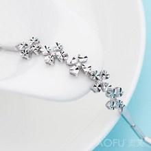 Real 925 Sterling Silver 4 leaf Clover Flower Chain Link Bracelets Vintage For Women 2014 Fashion