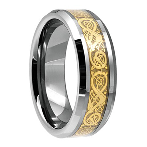 8mm Mens Gold Celtic Dragon Inlay Tungsten Carbide Ring Size 6 13 NR63 