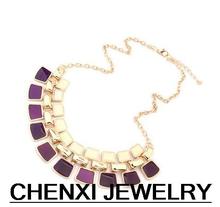 2014 hot Aliexpress Double Rhinestone Geometry Pendant Gold Plated chain Necklace fashion jewelry woman NJ 0395