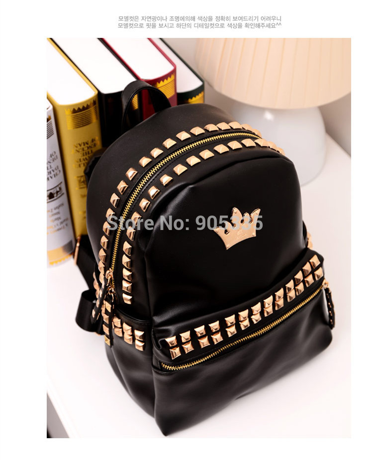 fashion Crown rivet pu women backpack 