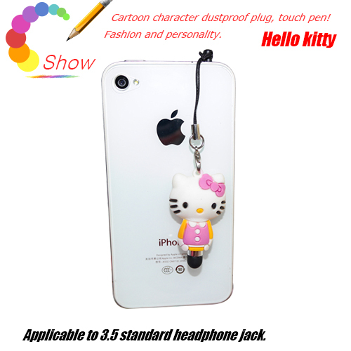 10pcs mobile phone parts 3D lovely cartoon hello kitty capacitive touch screen pen stylus anti dust