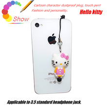 10pcs mobile phone parts 3D lovely cartoon hello kitty capacitive touch screen pen stylus anti dust plug for samsung headphone