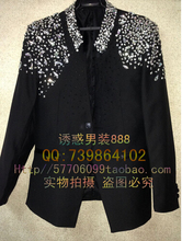 Free shipping New 2014 Korean Slim dress sewing black diamond bar singer moderator Korean Slim Suit