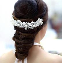 Hot new Korean ladies red white pearl handmade crystal bridal hair accessories wedding dress accessories  B22