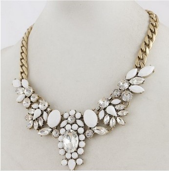 FREE SHIPPING 2014 New fashion Brand White Crystal Flower Statement Chokers necklaces pendants jewelry for women