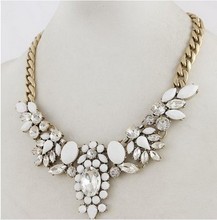 FREE SHIPPING 2014 New  fashion  Brand White Crystal Flower Statement Chokers necklaces & pendants jewelry for women N0110