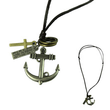 2014 Fashion Jewelry Necklace Cow Leather Men Necklace Punk Retro Cross Anchor Pendants Necklace Long Chain Lovers Gift