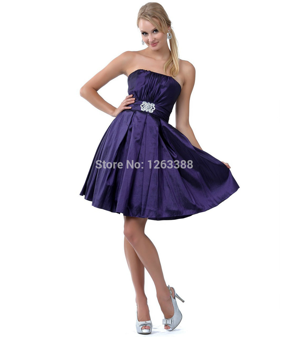 Line Prom Dresses Purple Ruched Strapless Gem Adorned Short Mini Dress ...