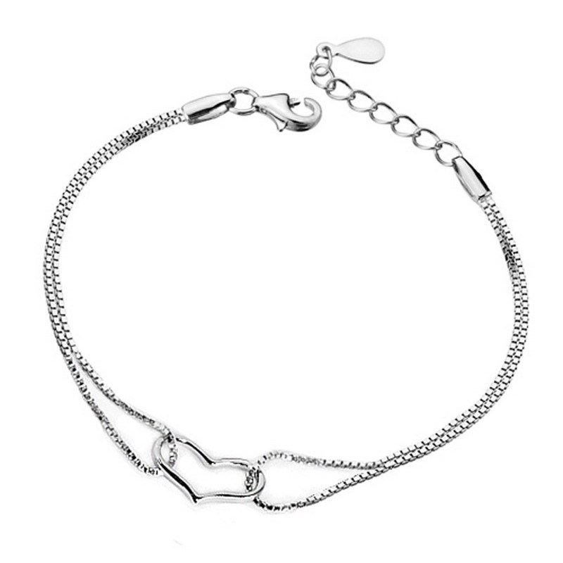 Real 925 Sterling Silver Elegant Ladies Cute Heart Box Chain Link Bracelet Fashion Korean Jewelry Gifts