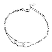 Real 925 Sterling Silver Women’s AAA Grade Cubic Zirconia Elegant Lovely Heart Box Chain & Link Bracelet Fashion Korean Jewelry