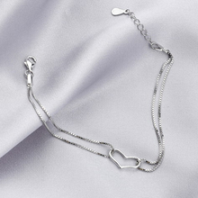 Real 925 Sterling Silver Elegant Ladies Cute Heart Box Chain Link Bracelet Fashion Korean Jewelry Gifts