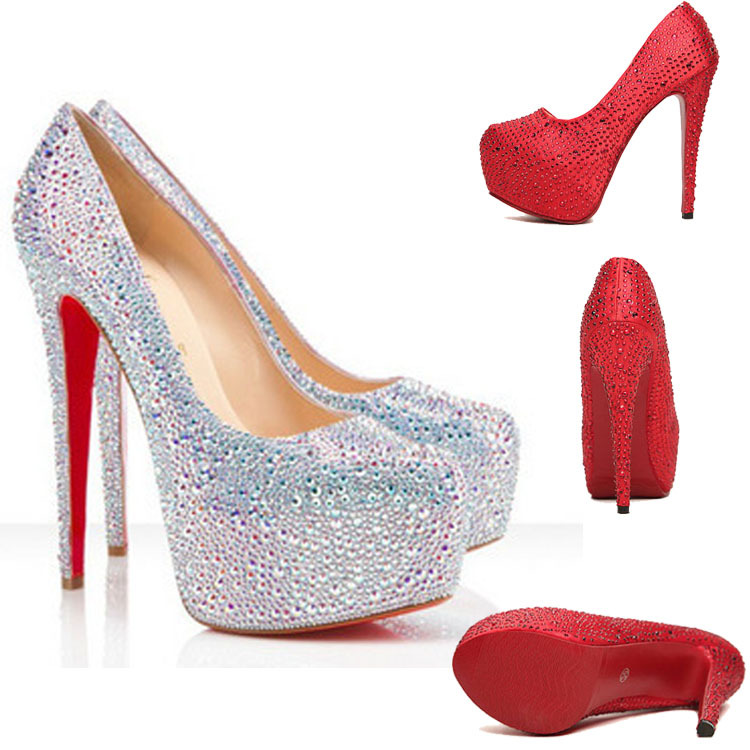red spiked shoes - rhinestone red bottom heels