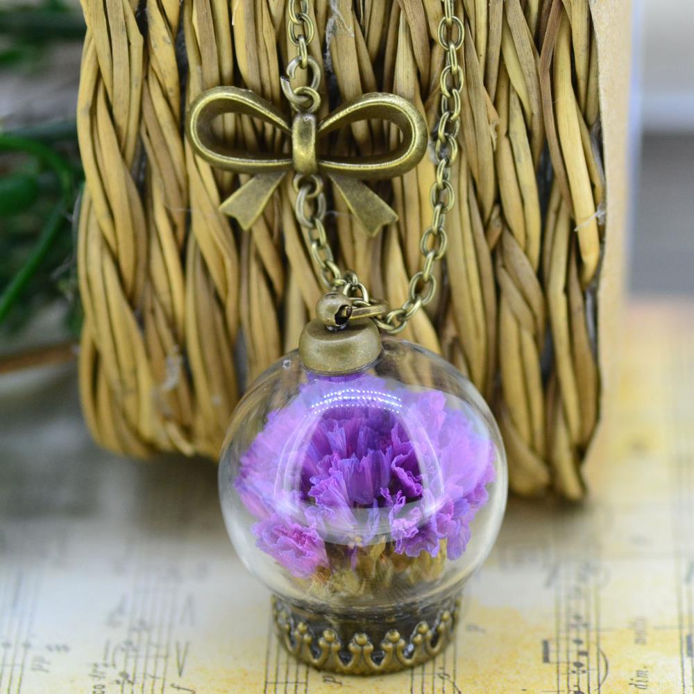 real flower necklace glass necklace Pendant Chain Necklace Romantic NATURAL AIR DRIED FLOWERS Sea Lavender FOR