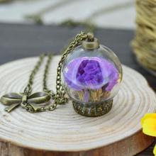 real flower necklace glass necklace Pendant Chain Necklace Romantic NATURAL AIR DRIED FLOWERS Sea Lavender FOR