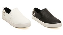 Women casual loafers spring leather flats rivets shoes black white size 35-39 7650