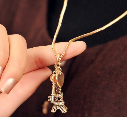 Key torre eiffel heart pendant long necklace fashion brand designer women 2014 jewlery colar collier bijoux