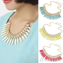2014 New Women fashion Retro Lovely Occident Style Turquoise Crystal Exquisite Tassel Necklace 1FPE