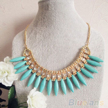 2014 New Women fashion Retro Lovely Occident Style Turquoise Crystal Exquisite Tassel Necklace 1FPE