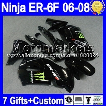7 подарки + для KAWASAKI ниндзя-650r глянцевый черный 650 ER-6F 06 — 08 T55 ER650 ER6F эр 6F новый все черный 06 07 08 2006 2007 2008 зализа