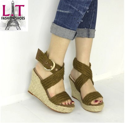 Rope Wedges 14 Summer New Bohemia Cross Straps Platform Sandals flax Thick Crust Slope Women Roman