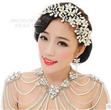 Water bride rhinestone luxury multi layer bride chain pearl shoulder strap marriage accessories necklace