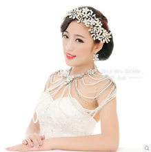 Water bride rhinestone luxury multi layer bride chain pearl shoulder strap marriage accessories necklace