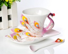 Discount 3Pcs Peacock Franz Porcelain Coffee and Tea set Cup saucer Spoon 4 COLOR