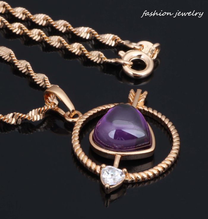 Cupid of Love 18K Yellow gold Fashion Jewelry Heart Amethyst Necklaces pendants P201