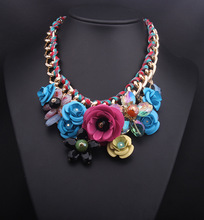CHOKER NECKLACES the New Fashion Jewelry Hot Sale 2014 Multicolour Flower Cotton Rope Knitted Chunky Statement