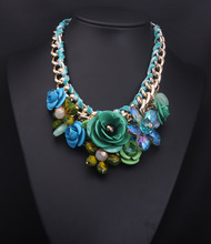 CHOKER NECKLACES the New Fashion Jewelry Hot Sale 2014 Multicolour Flower Cotton Rope Knitted Chunky Statement