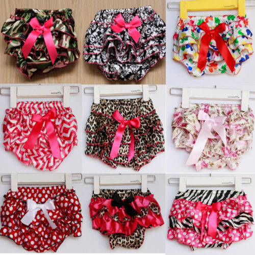 Newborn Baby Boys Girls Satin Ruffle PP Shorts Pants Baby Kids Leopard Bowknot Bloomers Skirt Dress
