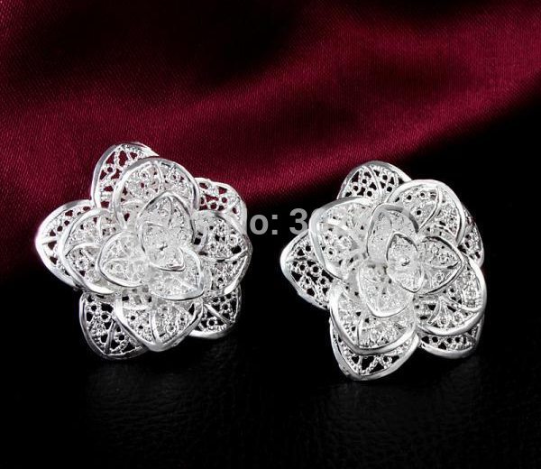 factory promotions wholesale Price Beautiful Flower 925 sterling silver WOMEN STUD earring high quality fashion classic